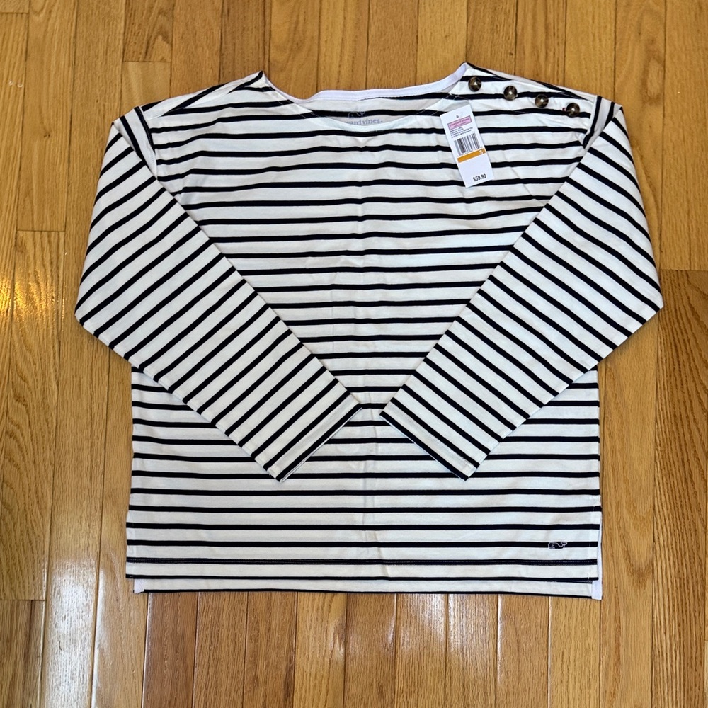 Vineyard Vines Striped Long Sleeve Top with Button Detail